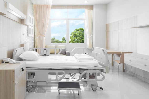 Hospital room with beds and comfortable medical equipped in a modern hospitalxAxA