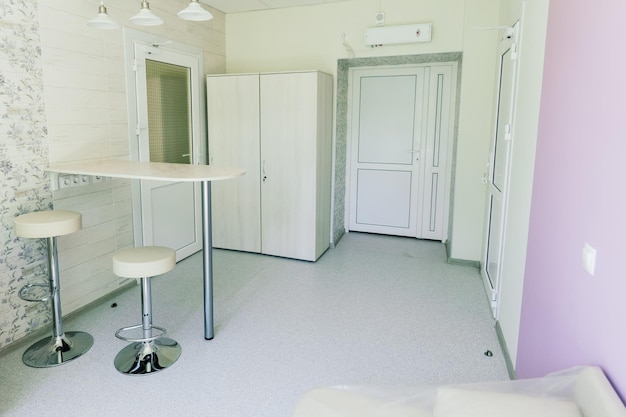 Hospital room with beds, interior of a hospital room. Clean and empty room new medical center