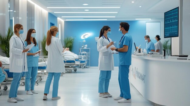 Photo a hospital room with doctors and a sign that says quot medical quot