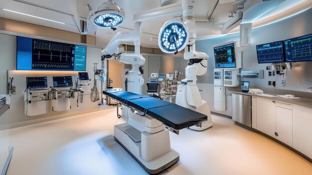 Photo a hospital room with a large monitor and a monitor with the words  medical  on the wall