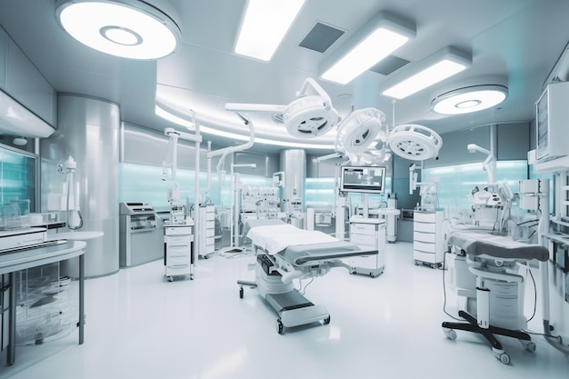 A hospital room with a large operating room and a large operating room.