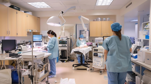 a hospital room with a patient in it