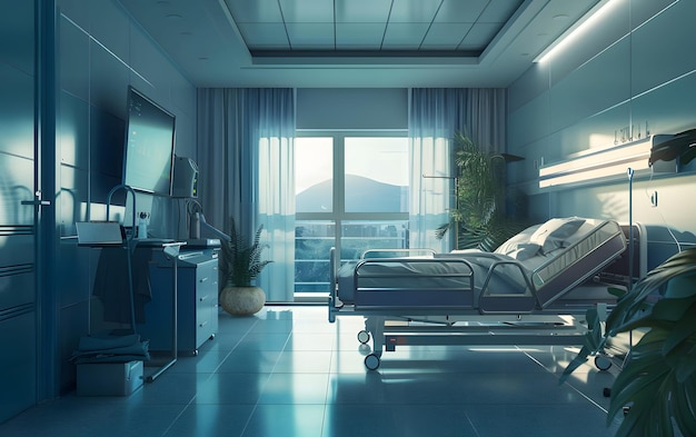 Hospital Room with View and Medical Equipment