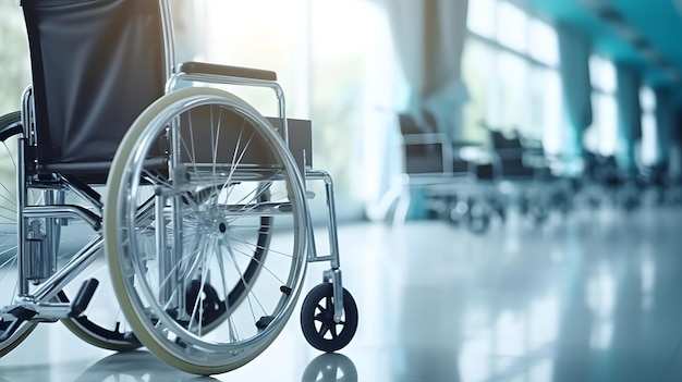 Hospital Wheelchairs Awaiting Patient Services with Ample Light and Copy Space on the Left