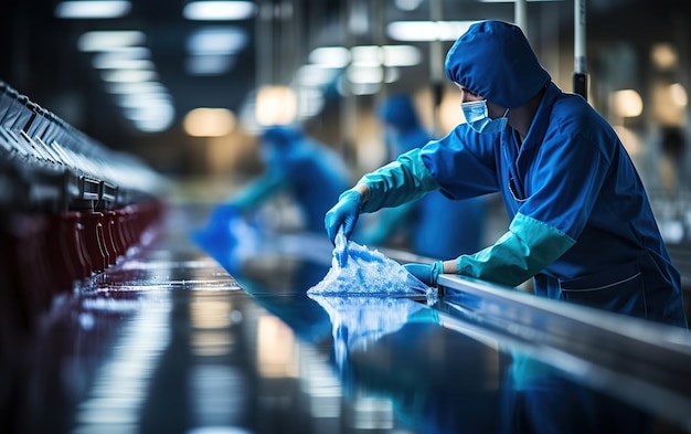 Hospital worker cleaning in operation room Generative AI