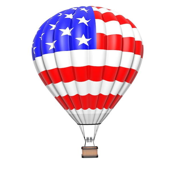 Hot Air Balloon as USA Flag in Flight on a white background