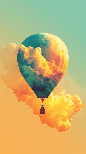 Hot Air Balloon in the Clouds Abstract Sky Art