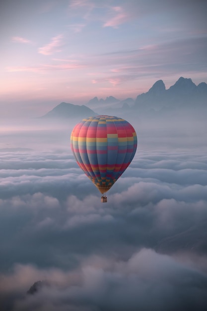 Photo hot air balloon floats above