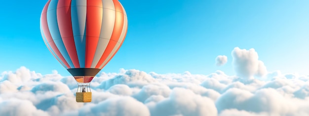 Hot air balloon flying in the blue sky banner with copy space made with Generative AI