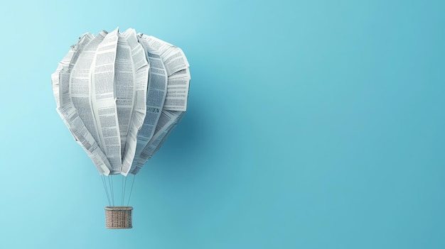 Photo a hot air balloon made out of newspaper on a light blue background