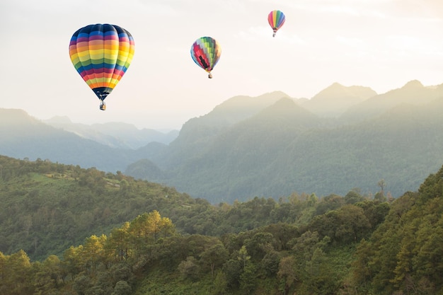 Hot air balloon over the mountain