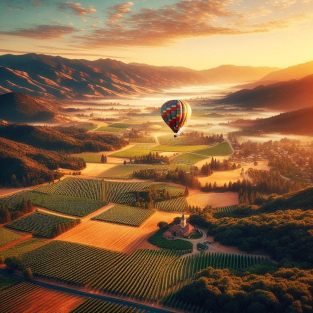 Hot Air Balloon Ride Over Beautiful Valley