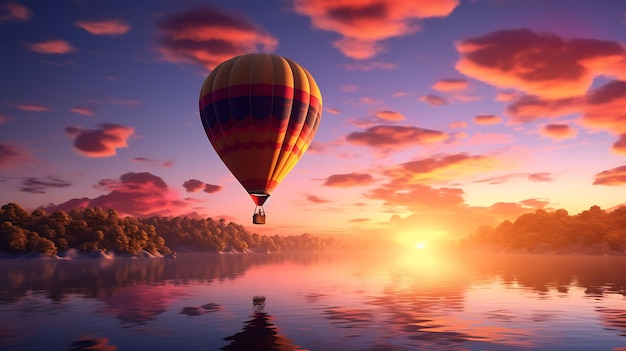 Hot air balloon in the sky at sunset beautiful landscape