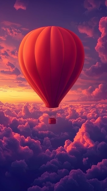 Hot Air Balloon Soaring Above the Clouds at Sunset