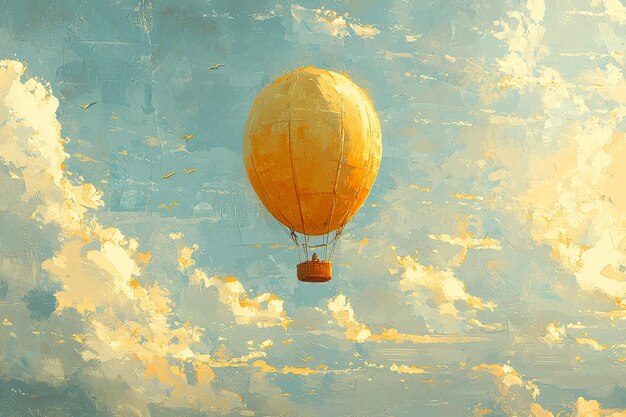 Hot Air Balloon Soaring Through a Cloudy Sky