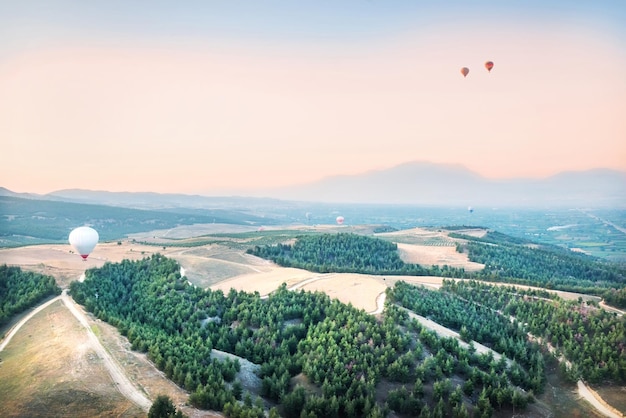 Hot air balloon trip over White Mountain Pamukkale Turkey