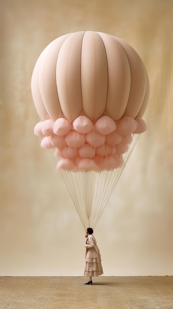 A hot air balloon with a man on it.