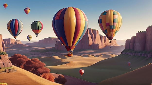 Hot air balloons over a beautiful landscape by Generative AI