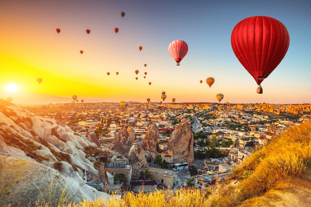 Hot air balloons over Cappadocia. Natural background