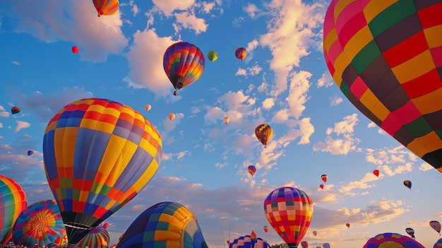 Hot air balloons filling the sky during a festival