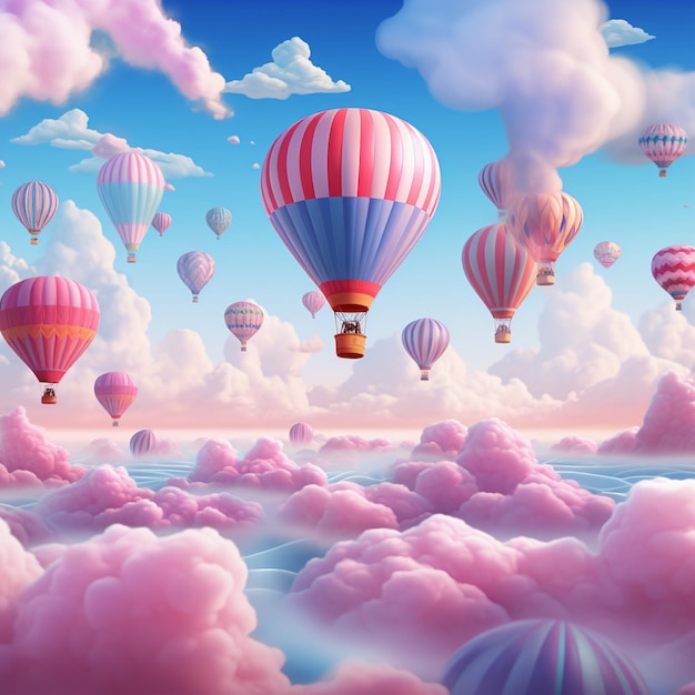 Hot air balloons in pink clouds