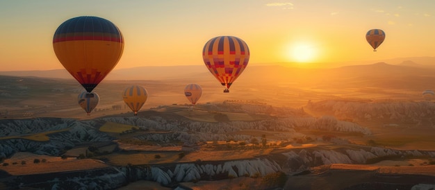 Hot Air Balloons Soaring Over Cappadocia at Sunset