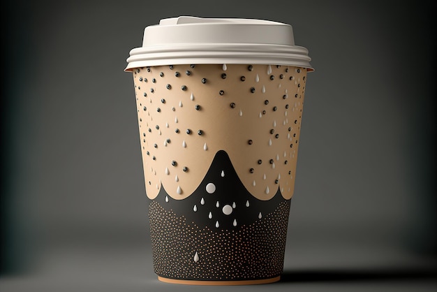 Hot Beverage Disposable White Paper Coffee Cup with Black Dome Lid and Kraft Sleeve Image Template