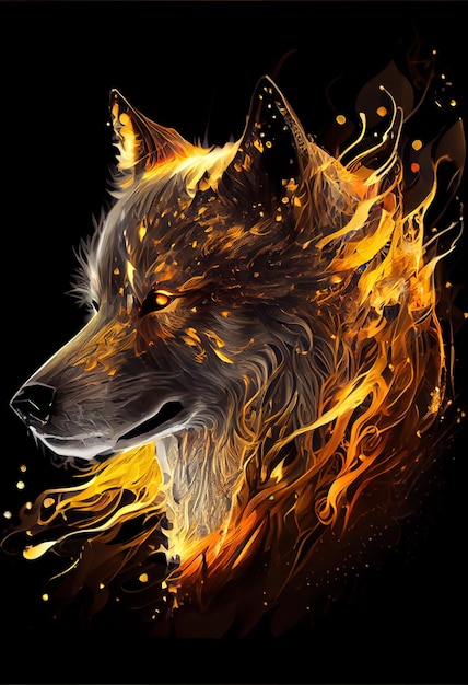 Hot burning wolf AI render