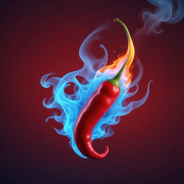 Photo a hot chili pepper is burning in flames