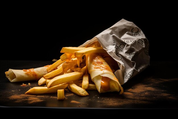 Photo hot chips in newspaper wrap