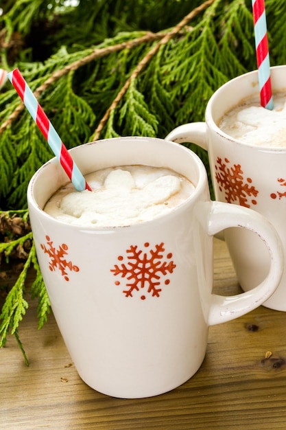 Hot chocolate garnished with home made marshmallows.