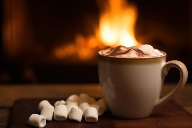 Hot chocolate near fireplace Generate Ai