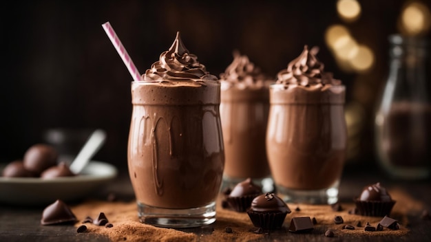 Hot chocolate shake with icecream on the black background