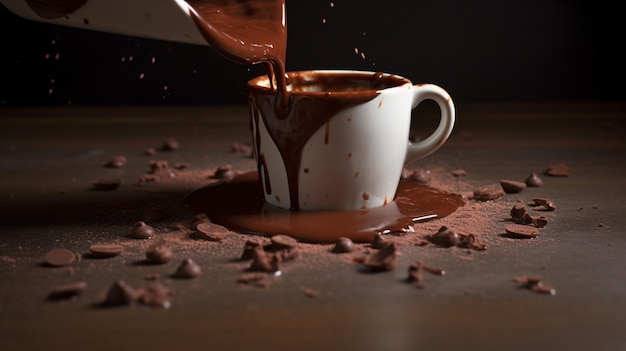 Hot chocolate spill close up