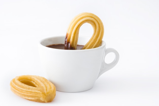 Hot chocolate with churros isolated  Spanish breakfast