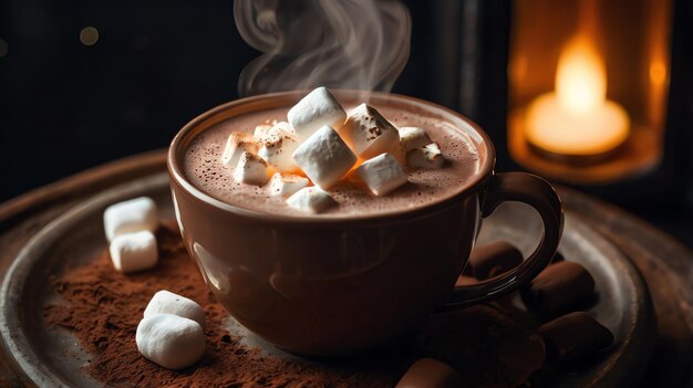 Photo a hot chocolate with marshmallows in a cup