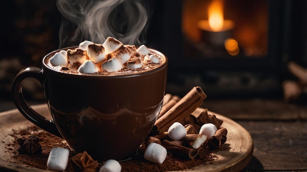 Photo a hot chocolate with marshmallows in a cup