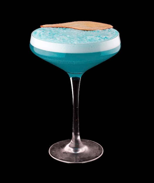 Hot cocktail Blue Lagoon On black background