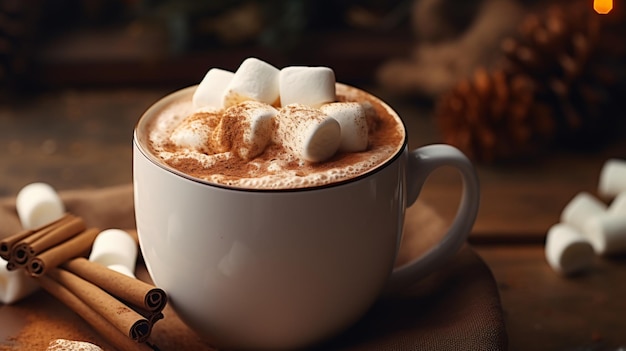 Hot cocoa marshmallow drinkWarm cozy dessert