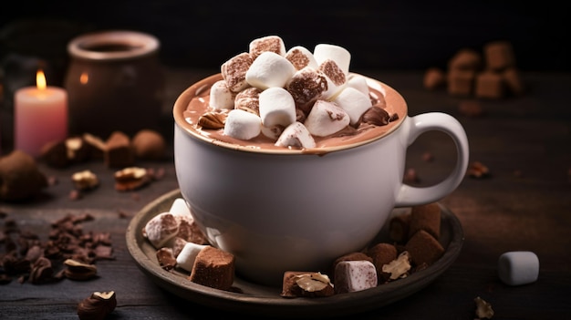 Hot cocoa marshmallow drinkWarm cozy dessert