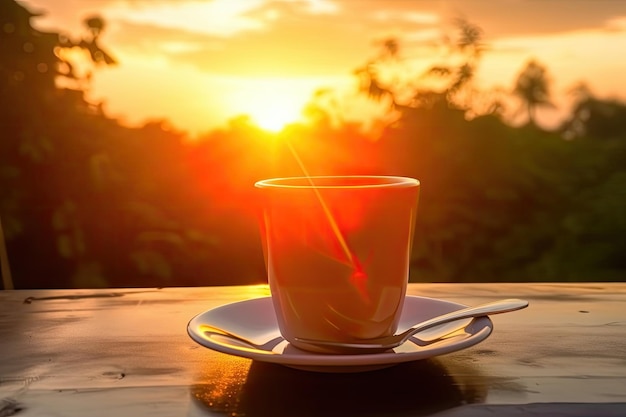 Hot coffee cup on table relax time morning time Made by AIArtificial intelligence