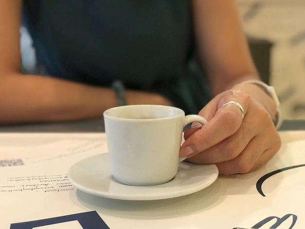 Hot coffee cup on table