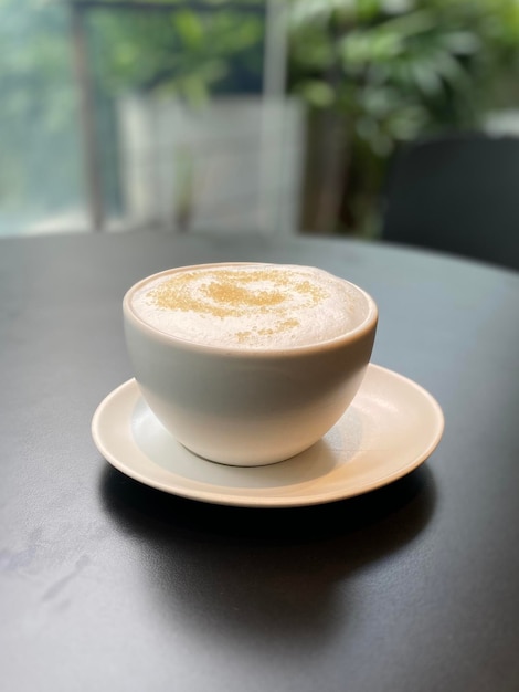 Hot coffee cup on table