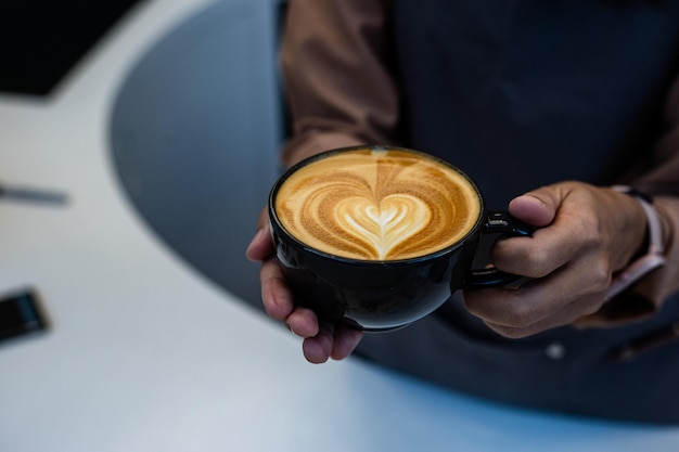 hot coffee latte art heart shape