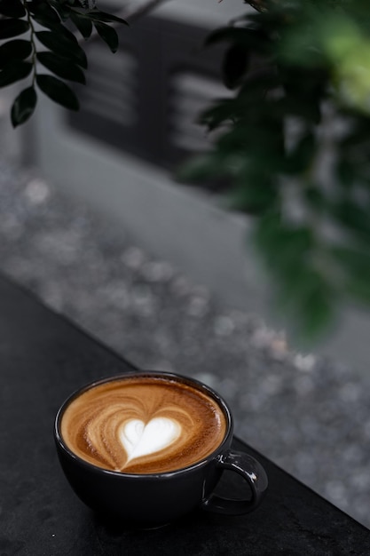 hot coffee latte art heart shape