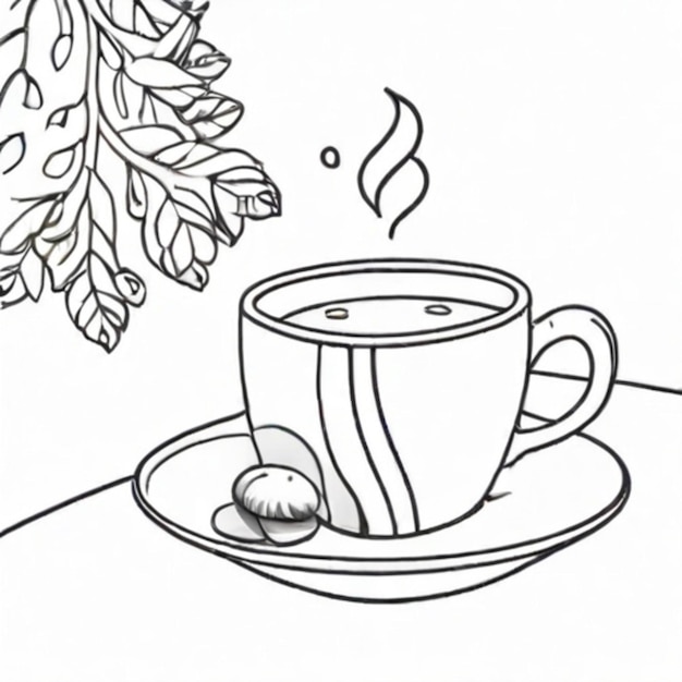 hot coffee line art white background