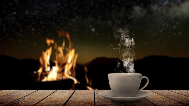 a hot coffee on the table on a natural background