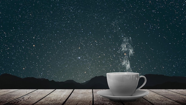 A hot coffee on the table on a natural background