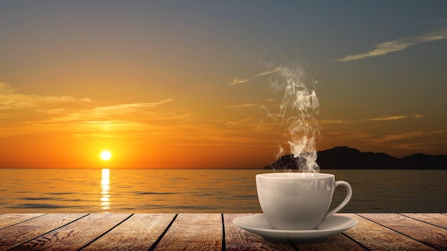 A hot coffee on the table on a natural background