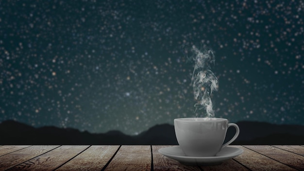 A hot coffee on the table on a natural background